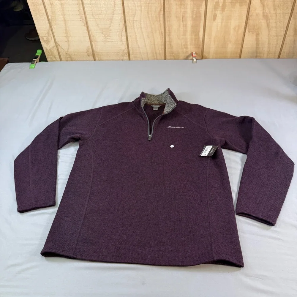 Eddie Bauer Men's Heathered Purple Fleece Quarter Zip Pullover Sweater new w tag